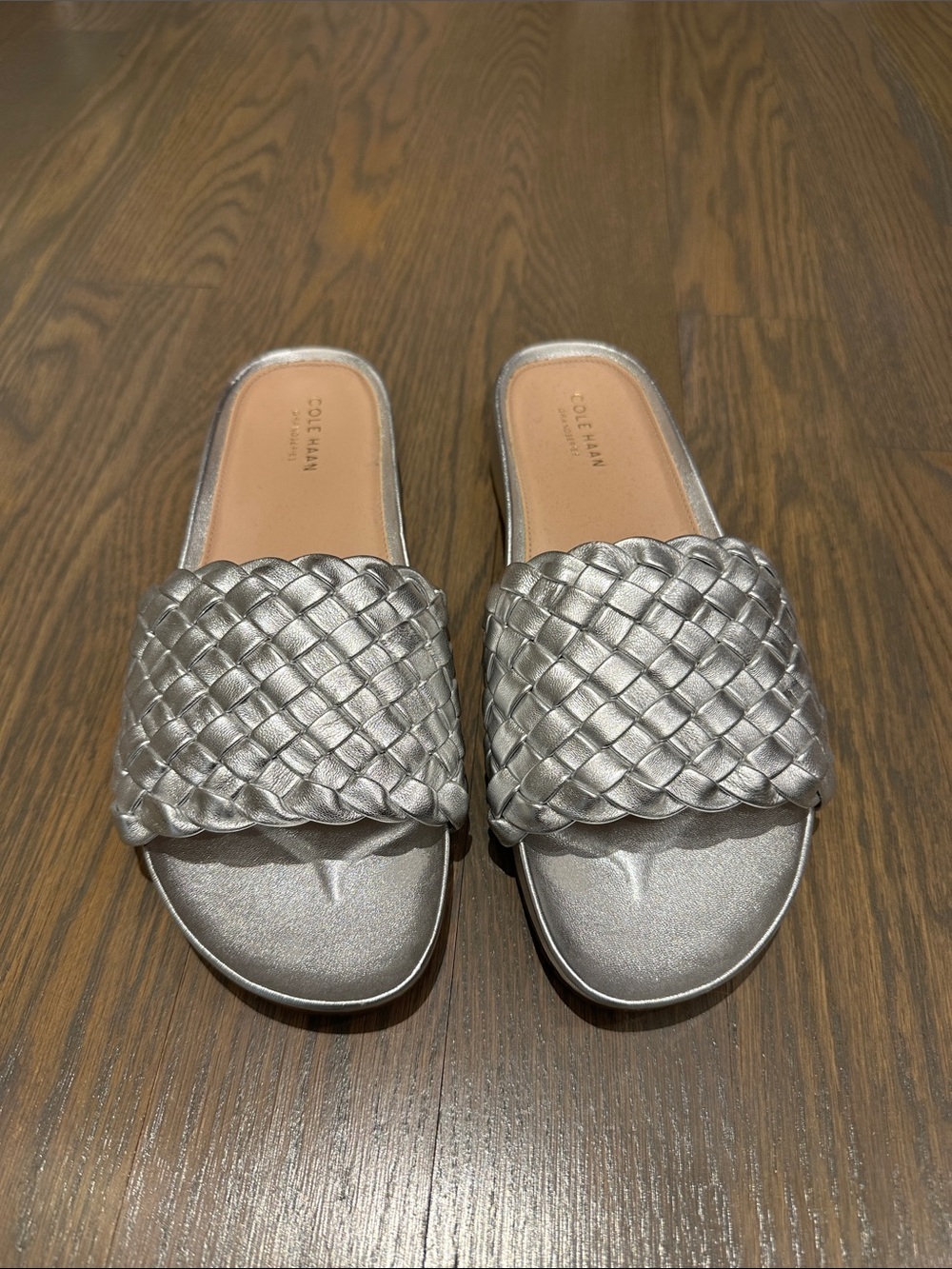 Cole Haan Braided Metallic Silver Slide Mules
